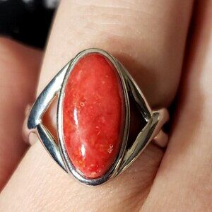 BBJ Signed Sterling Silver Natural Red Mojave Turquoise Oval Ring